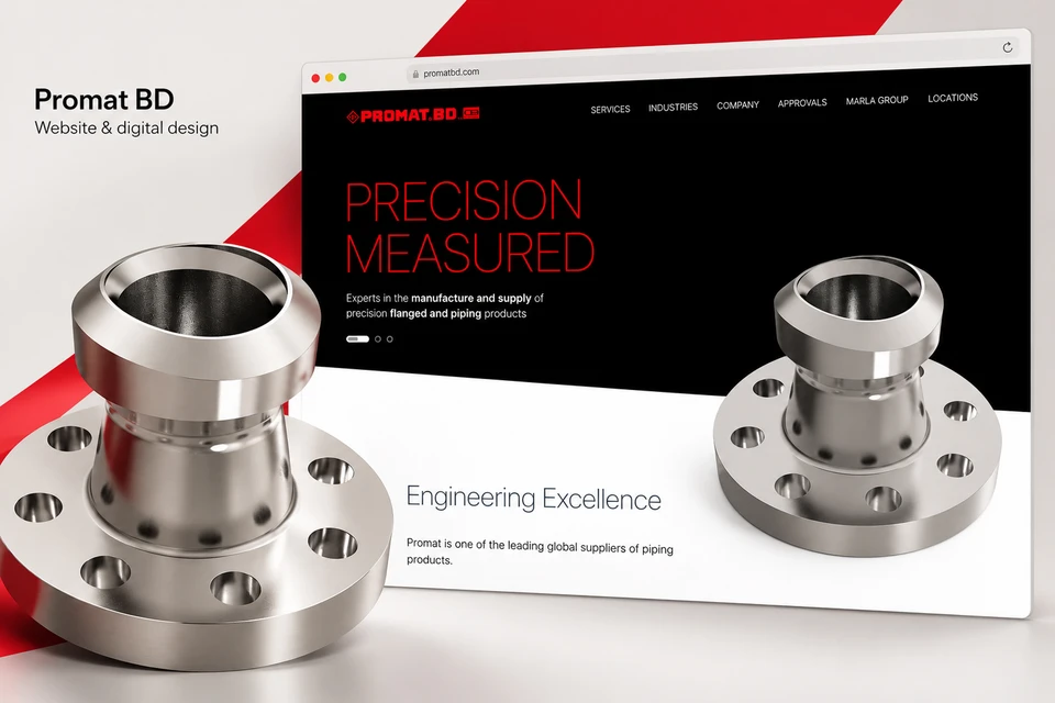 Promat BD website shown with stainless flanges.